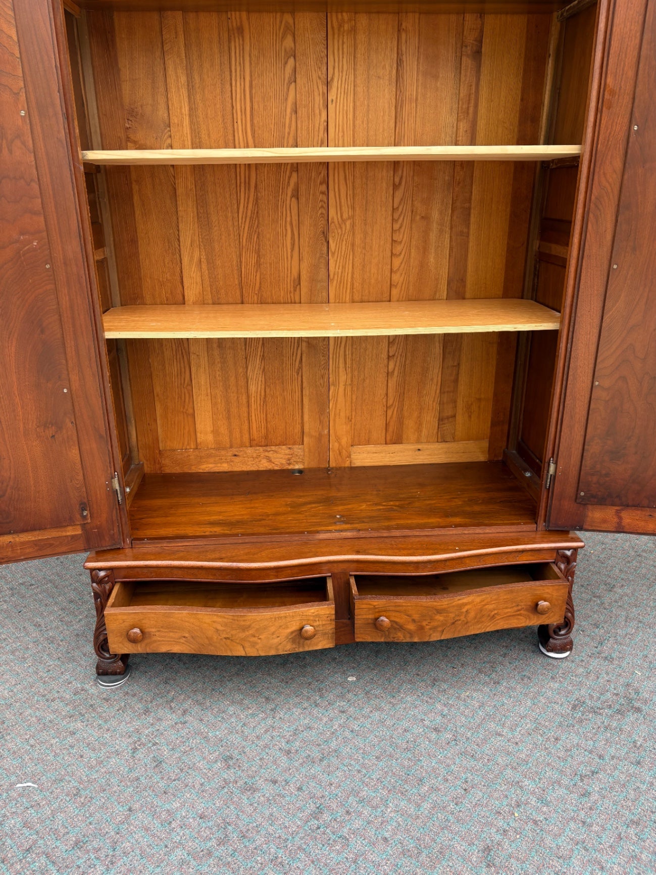67752  Victorian Mahogany Wardrobe with Ornate Carvings and Drawers