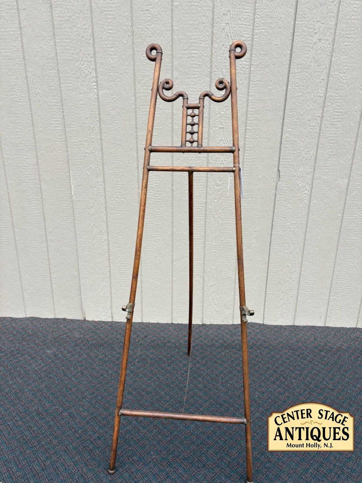 66382  Antique Victorian Stick and Ball Easel with Brass Accents