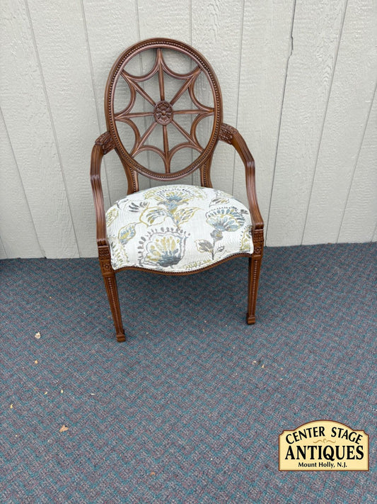 67658 Ethan Allen Carved Armchair with Floral Upholstery