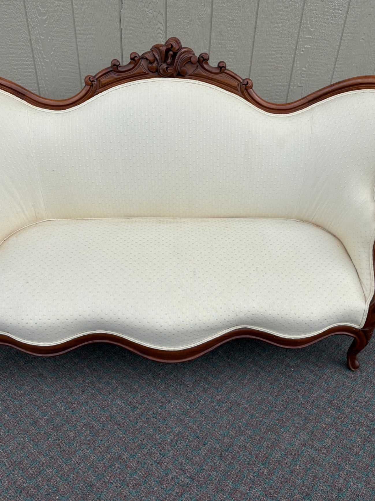 67764 Victorian Carved Walnut Sofa with Cream Upholstery