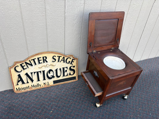 67726 Victorian Walnut Potty Chair with Porcelain Insert and Casters