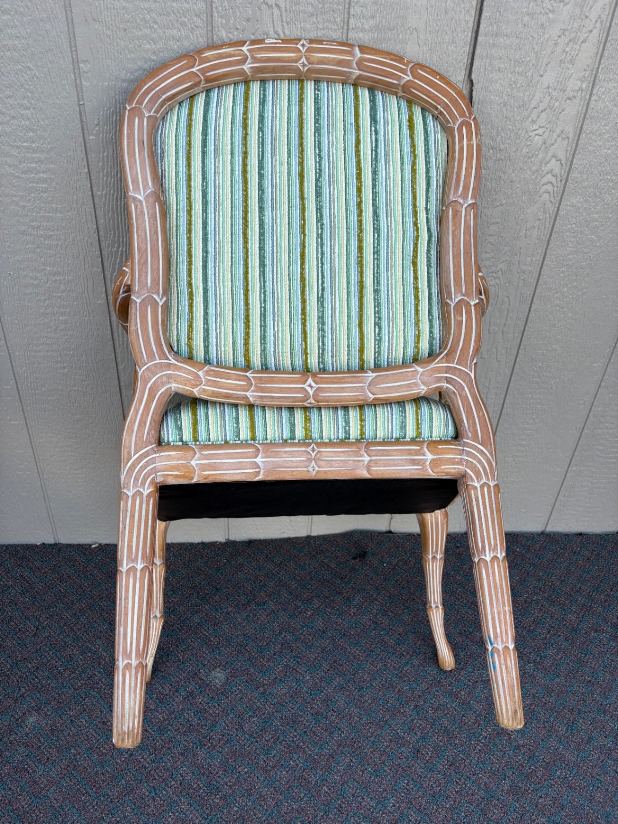 67613  Pair of Vintage Rattan Armchairs with Striped Upholstery