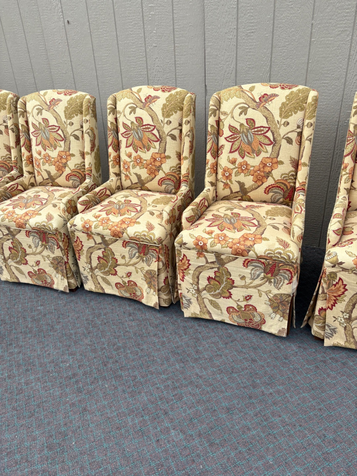 68124  Set of 6 Highland House Upholstered Dining Chairs, Floral Pattern