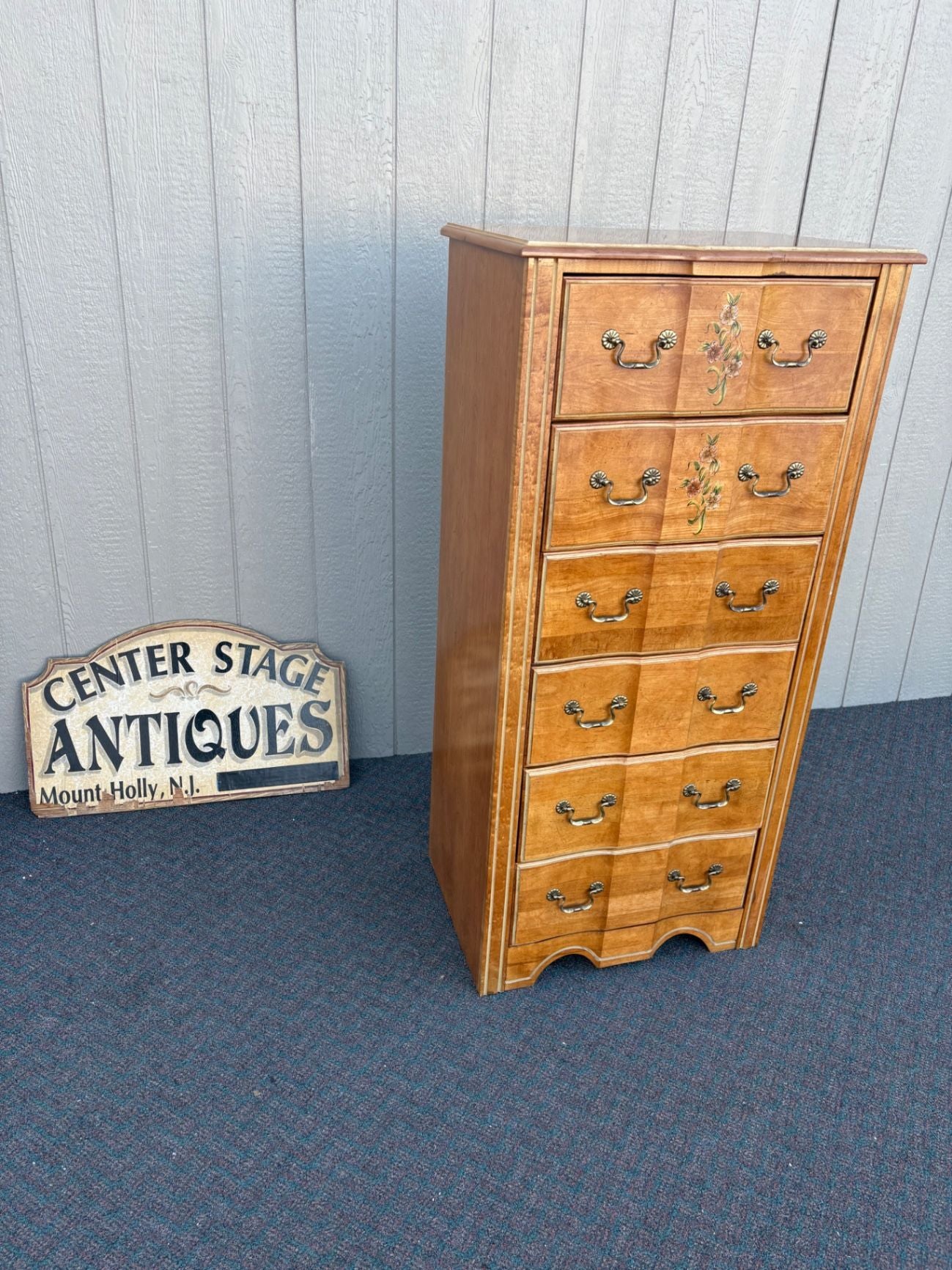 67431 Vintage Stanley Floral Lingerie Chest with Brass Handles
