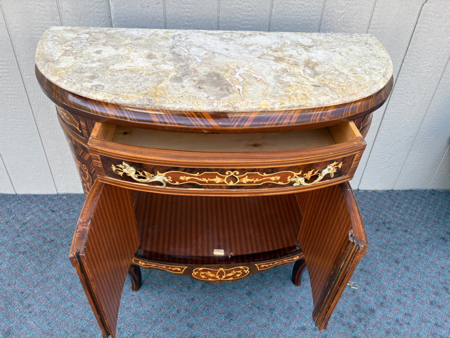 Elegant Demilune Chest with Marble Top and Inlay Detailing