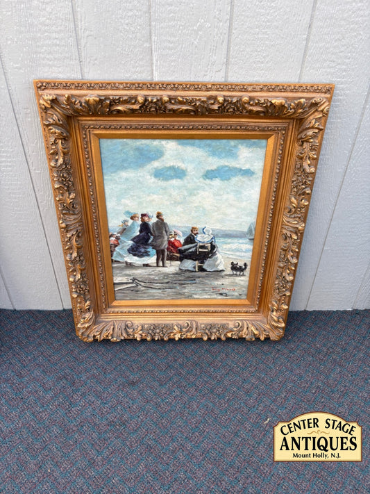 67526 Victorian Style Seaside Oil Painting in Ornate Gilt Frame