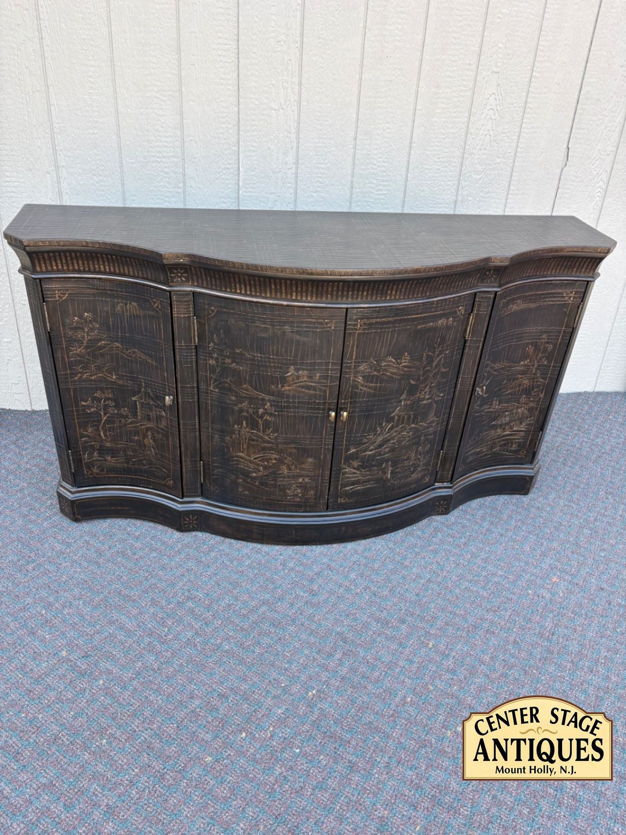 67647 Ethan Allen Asian-Inspired Sideboard Cabinet with Intricate Detailing