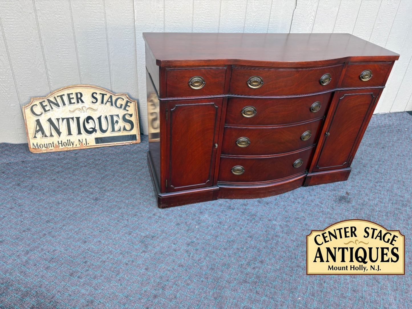 68072 Drexel Mahogany Bow Front Server with Brass Hardware