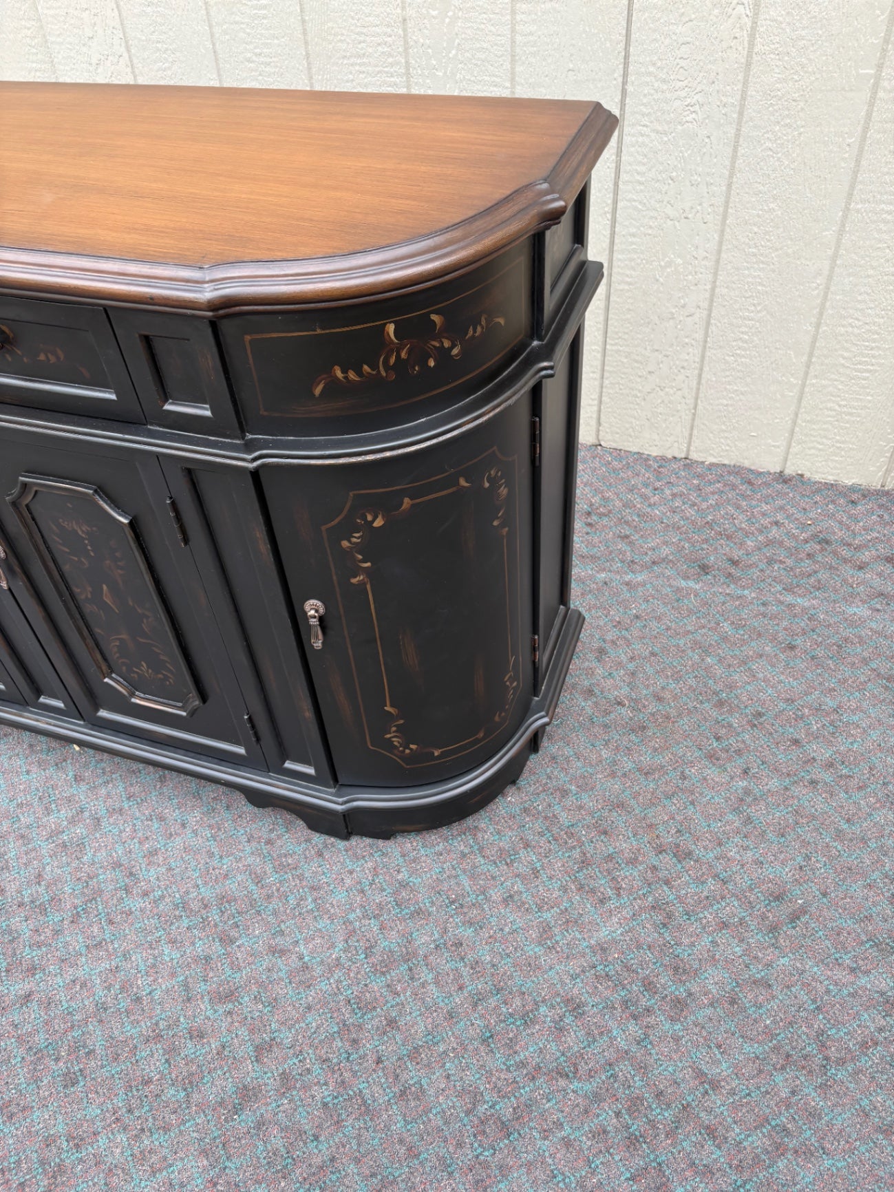67888 Vintage Italian Style Black Buffet Sideboard with Hand-Painted Details
