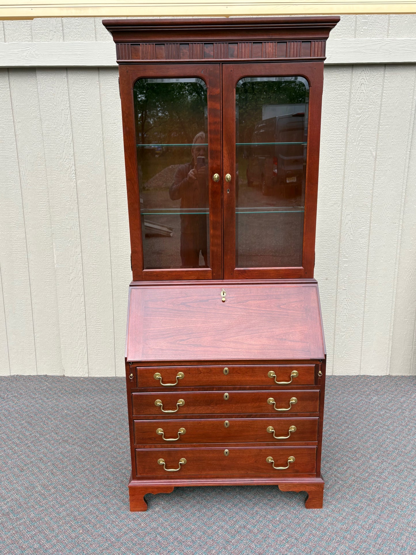 67723 Jasper Secretary Desk with Hutch, Traditional Cherry Wood Finish