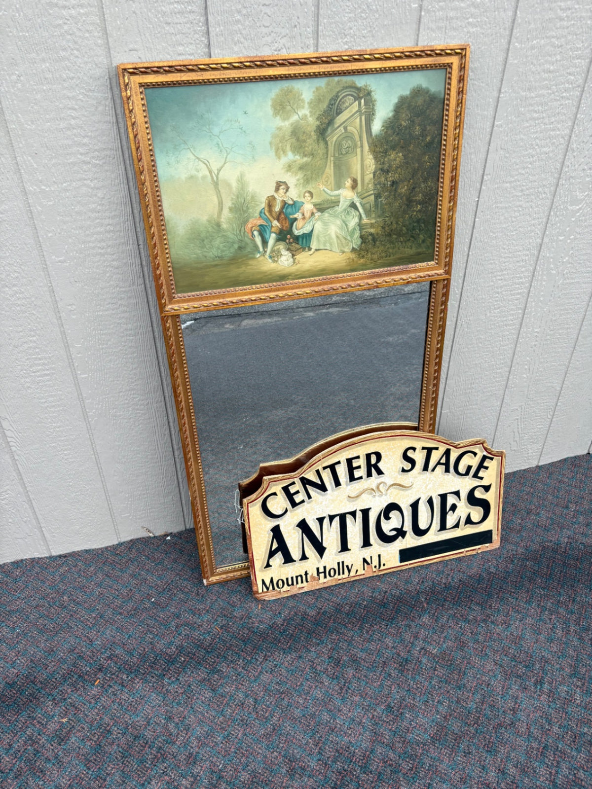67337 Tall French Gilt Mirror with Pastoral Painting