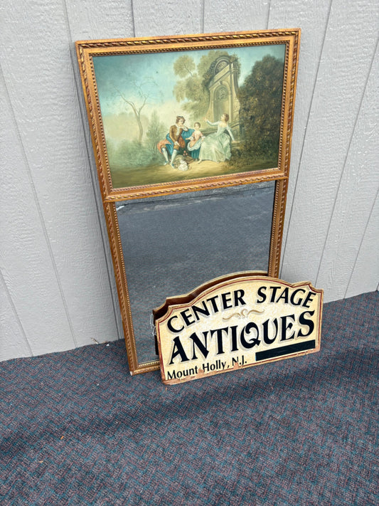 67337 Tall French Gilt Mirror with Pastoral Painting
