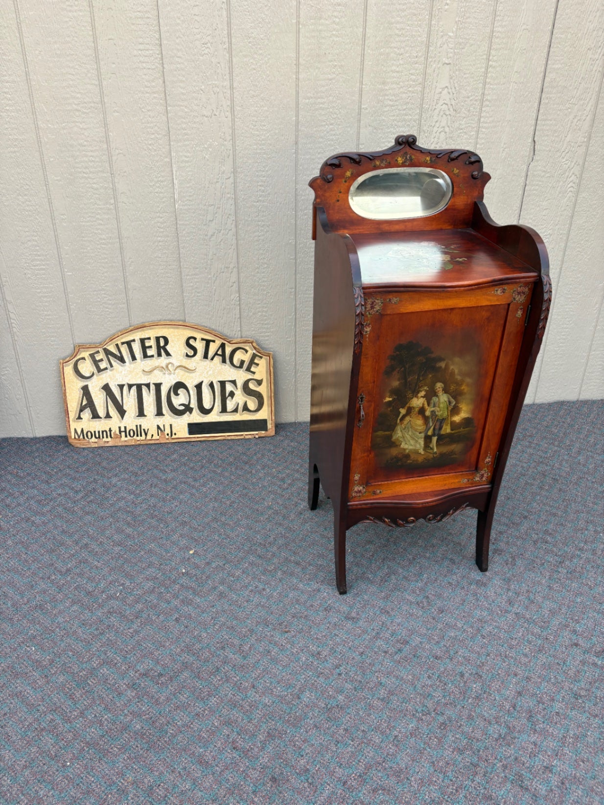 67852 Hand-Painted Victorian Sheet Music Cabinet with Mirror
