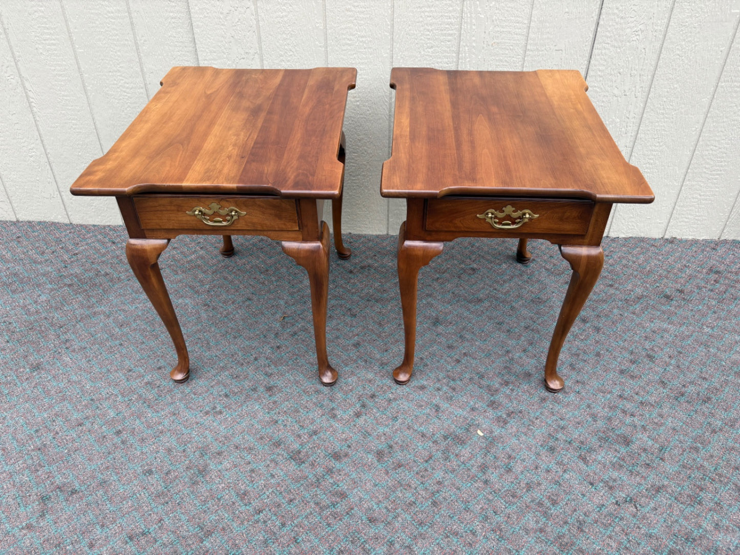 67975 Pair of Statton Queen Anne Cherry End Tables with Drawers