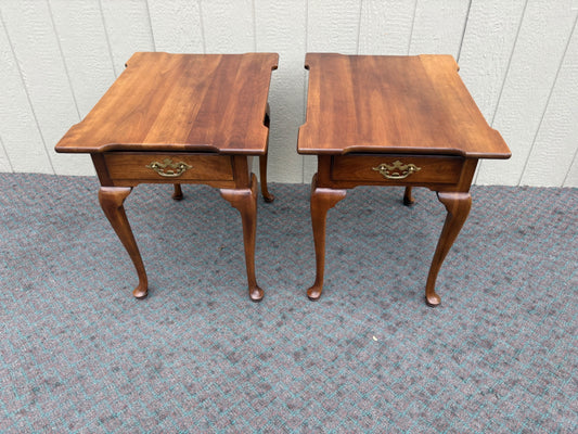 67975 Pair of Statton Queen Anne Cherry End Tables with Drawers