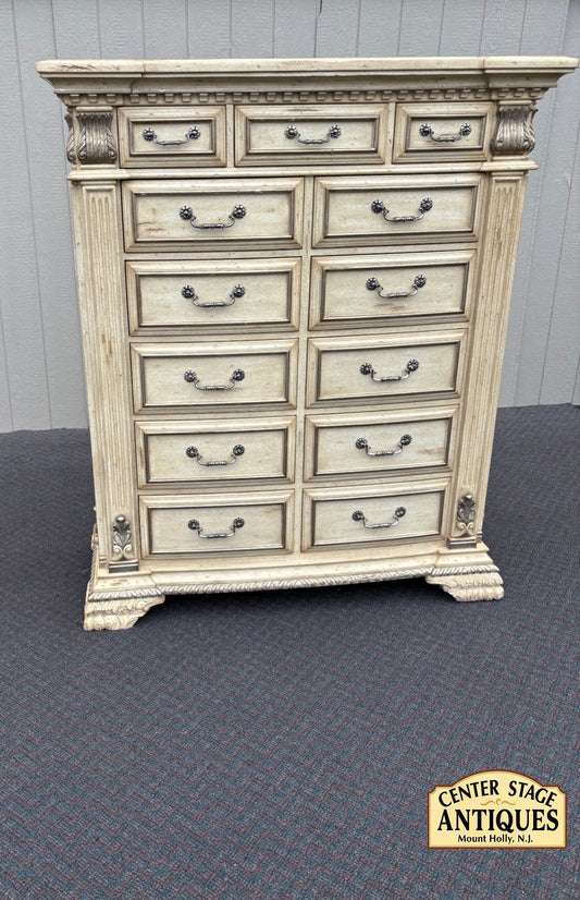 67503 Marge Carson Neoclassical High Chest in Distressed Cream Finish