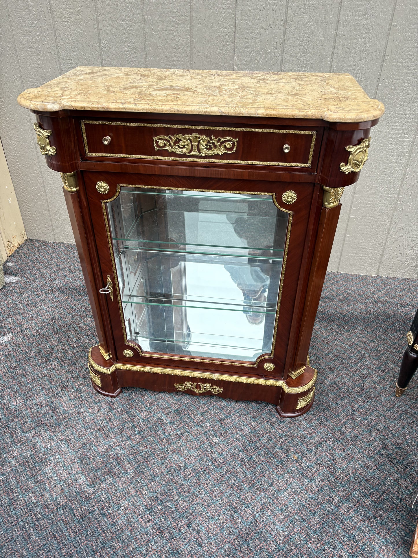 Elegant Louis XV Style Marble Top Curio Cabinet