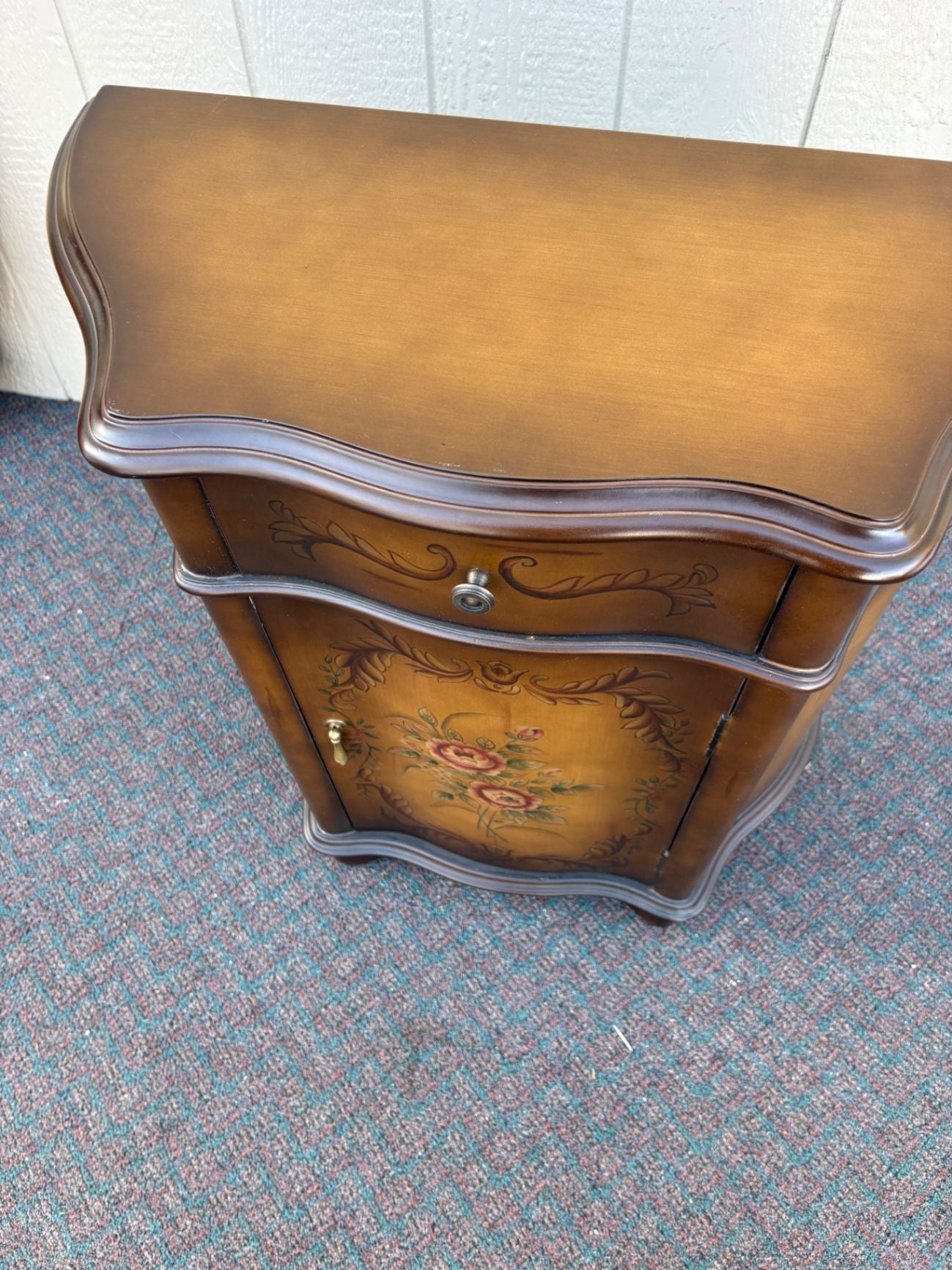 67429  Mid-Century Hand-Painted Floral Stenciled Cabinet