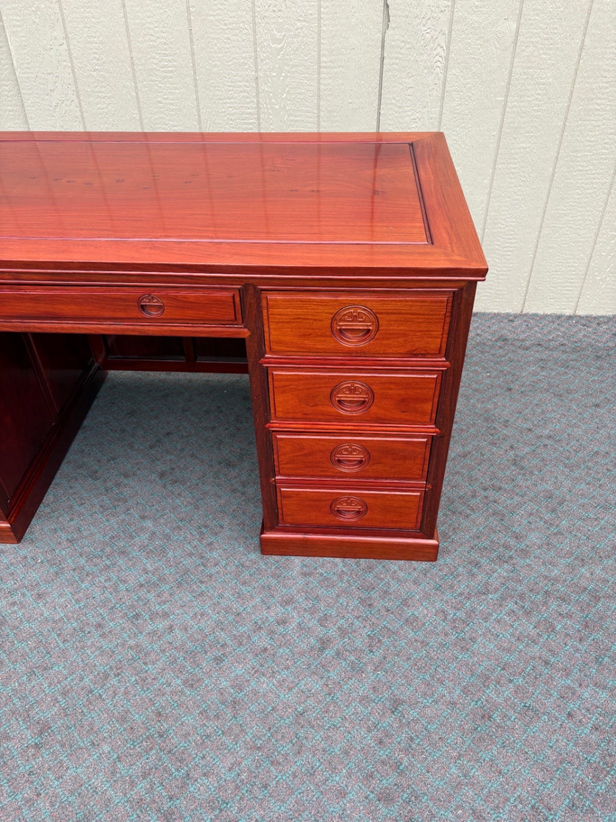 Oriental Executive Desk with Rich Mahogany Finish and Ample Storage