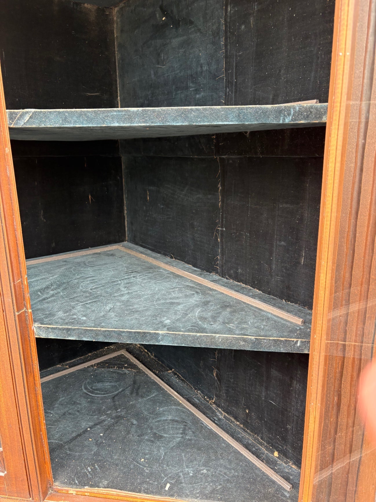67712 Victorian Corner Cabinet with Glass Doors and Carved Details
