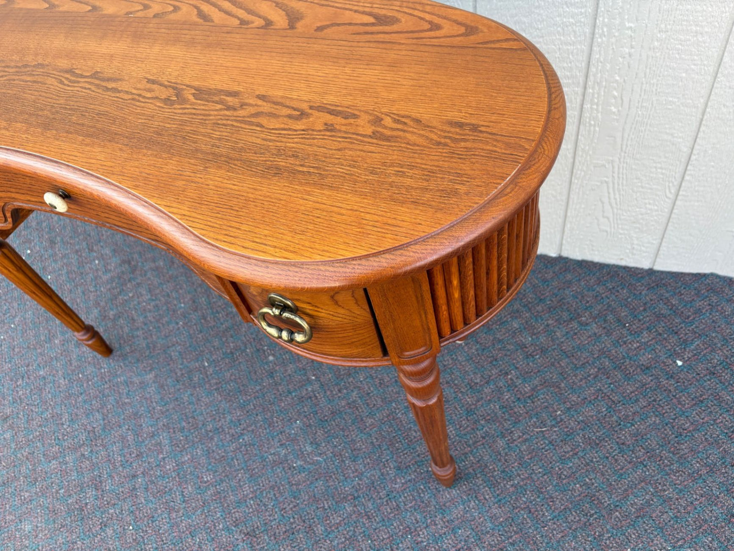 67435 Lexington Oak Kidney Desk with Brass Hardware