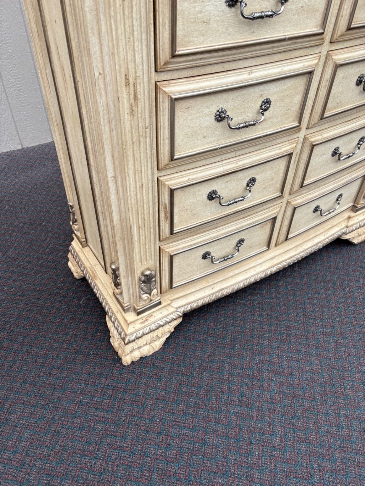 67503 Marge Carson Neoclassical High Chest in Distressed Cream Finish