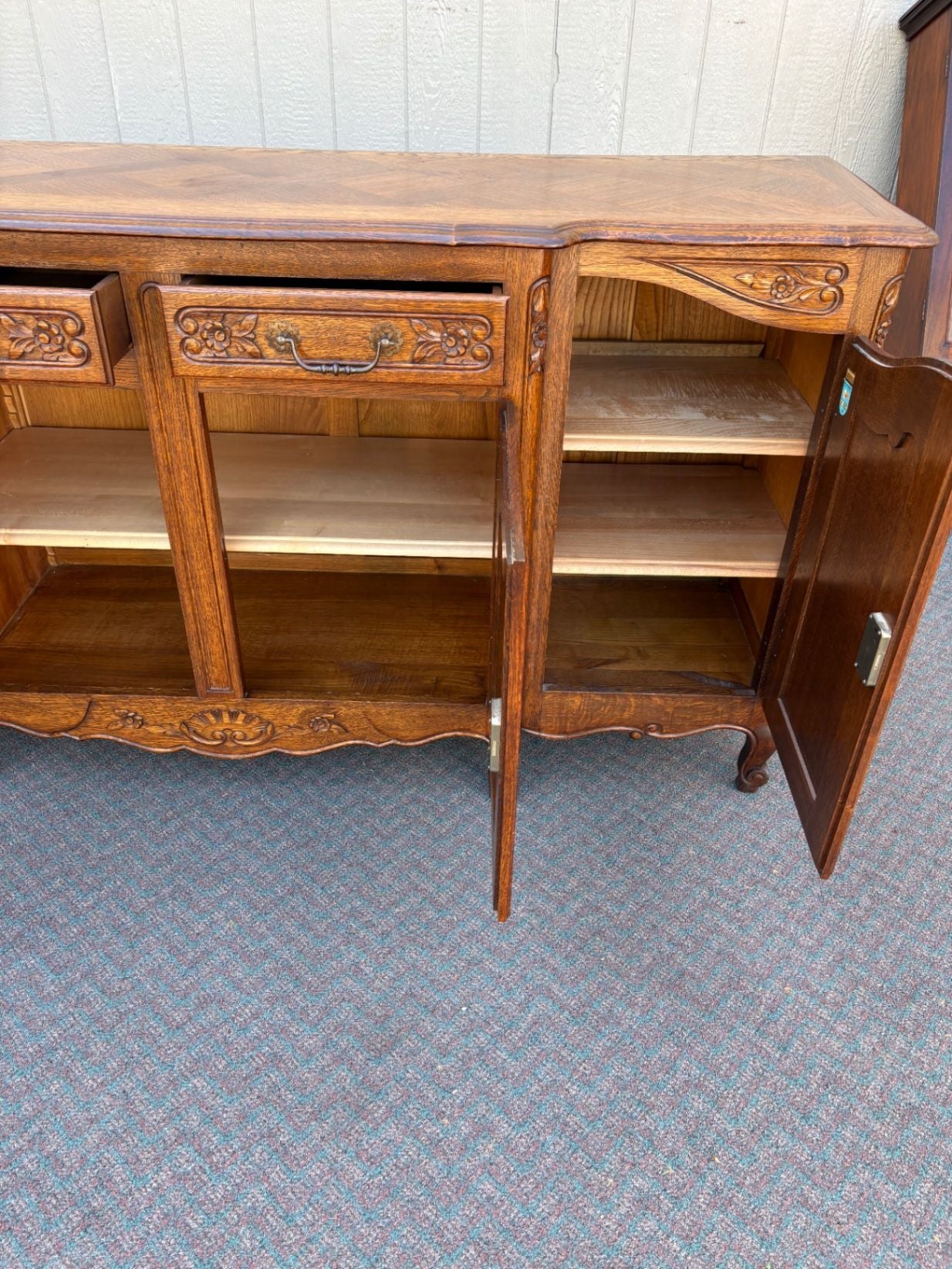 67686 French LENNE DEHONT Provincial Oak Buffet Sideboard with Carved Details