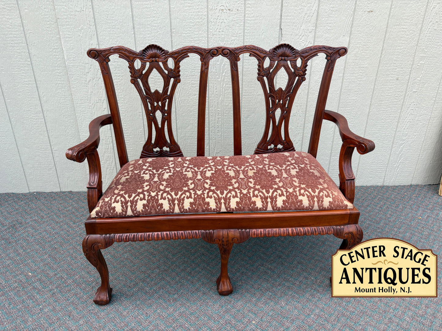 67716 Chippendale Style Mahogany Loveseat with Carved Details
