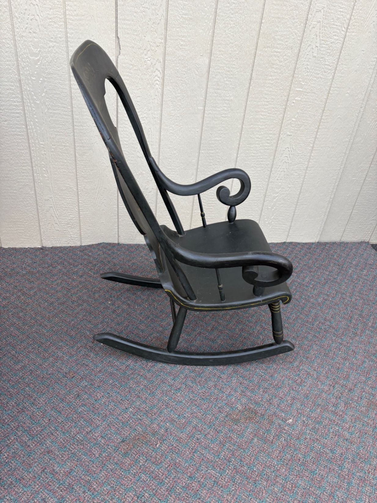 67519 Early 20th Century Hand-Painted Black Country Rocking Chair