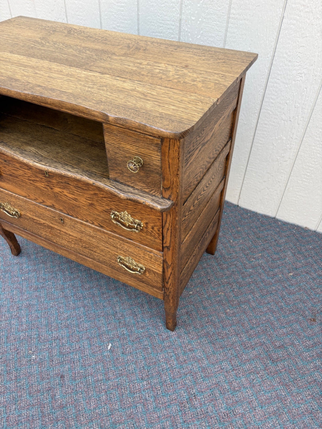 67692 Antique Oak Chest of Drawers with Open Shelf, Early 20th Century