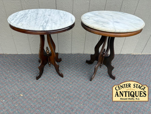 Pair of Victorian Marble Top Side Tables with Carved Bases