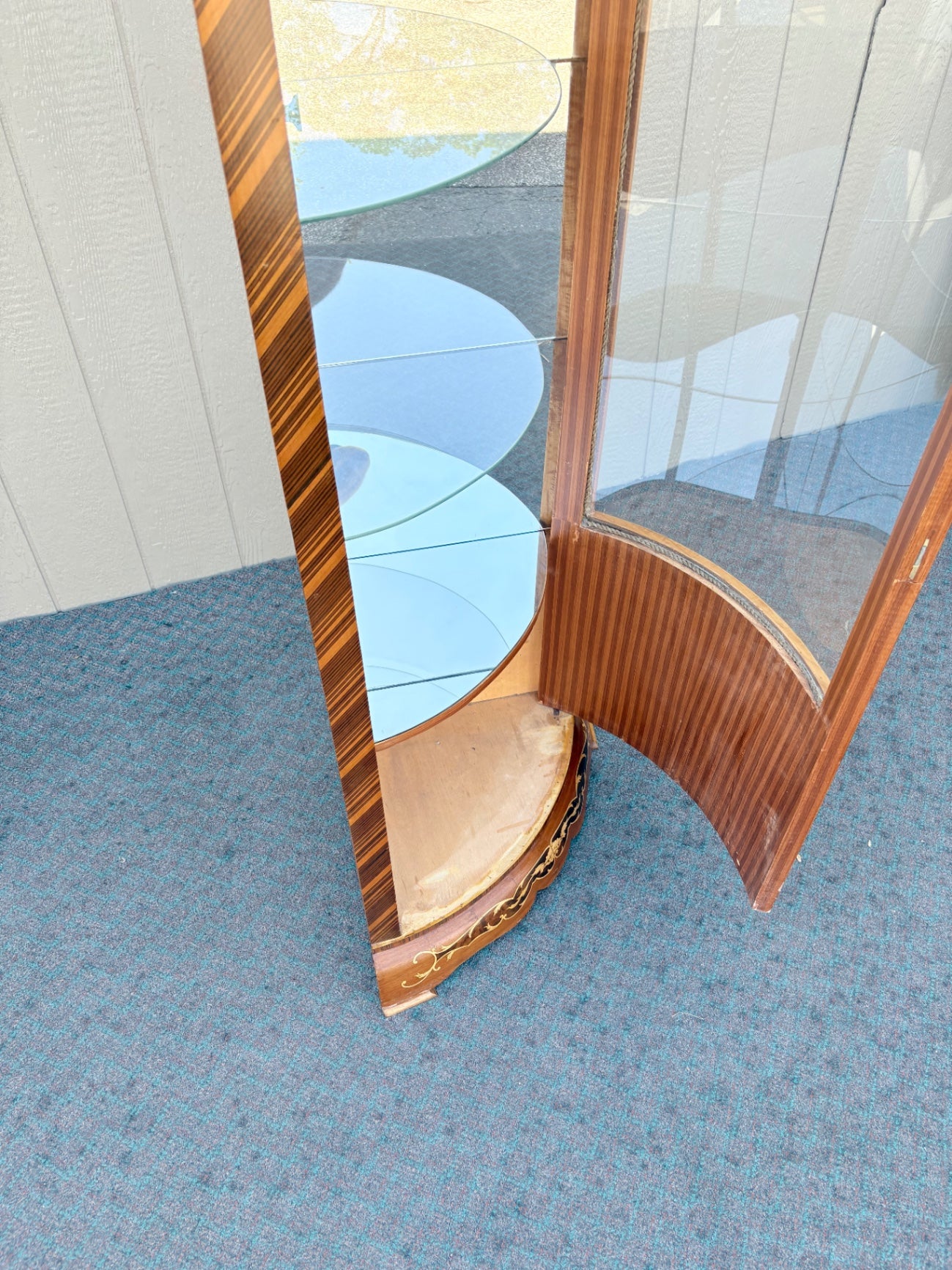Elegant Corner Curio Cabinet with Inlay and Glass Shelves