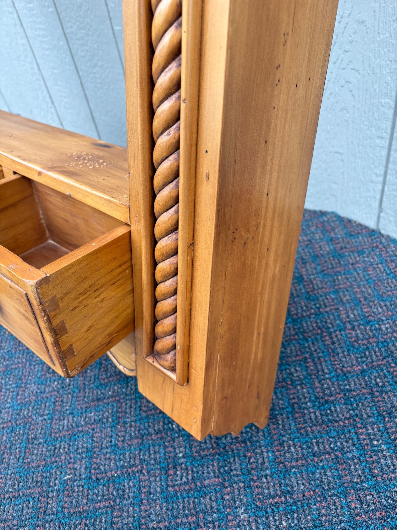 67550 Hand-Carved Wood Wall Shelf with Drawers, Ornate Vintage Style
