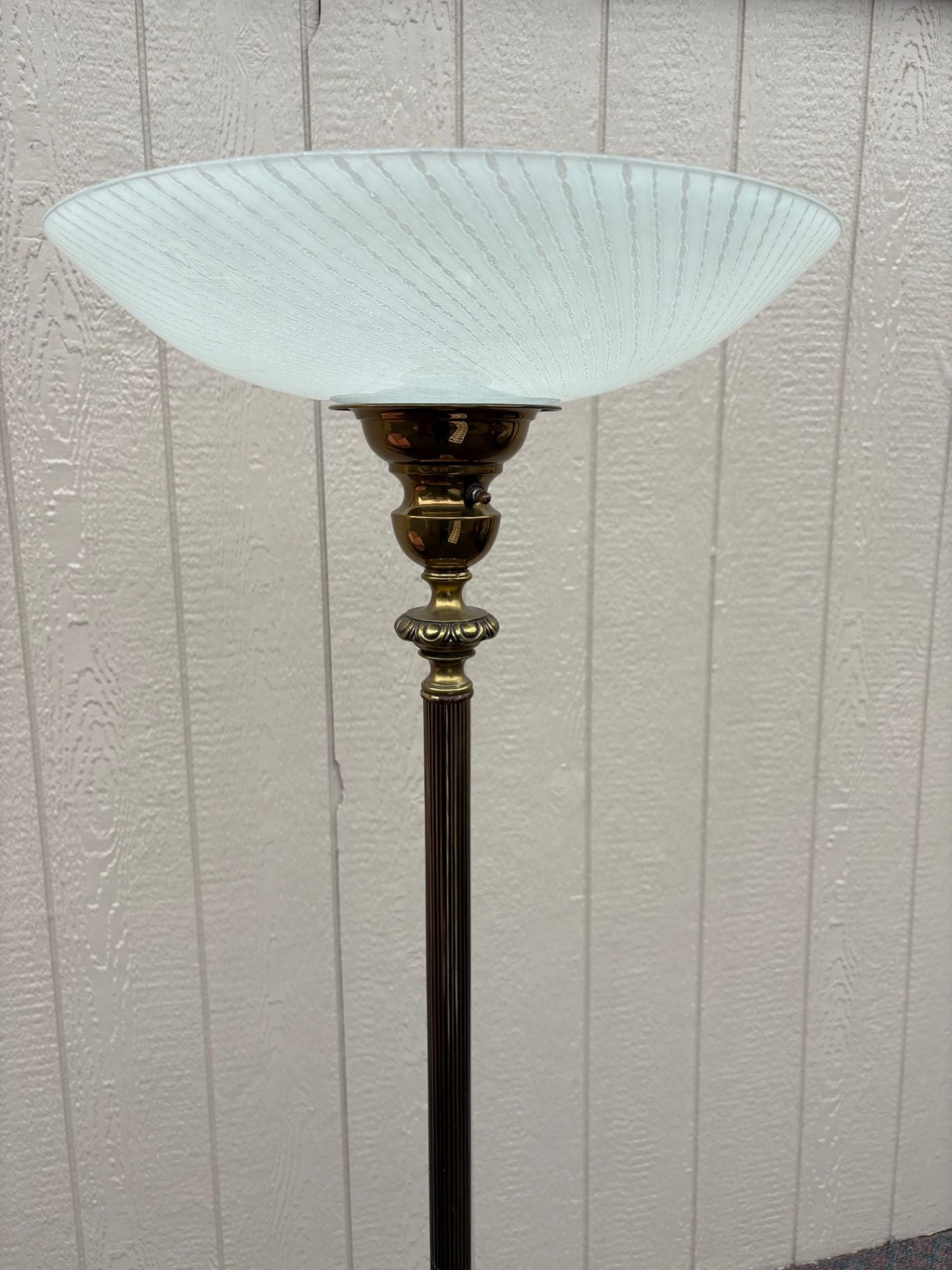 Vintage Brass Torchiere Floor Lamp with Frosted Glass Shade