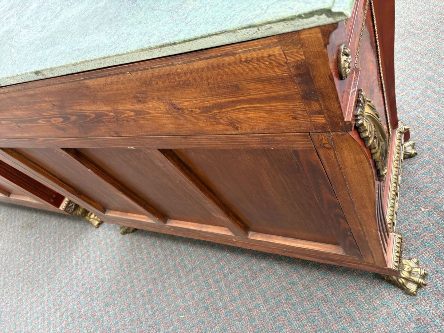 67522 Neoclassical Mahogany and Green Marble Top Sideboard