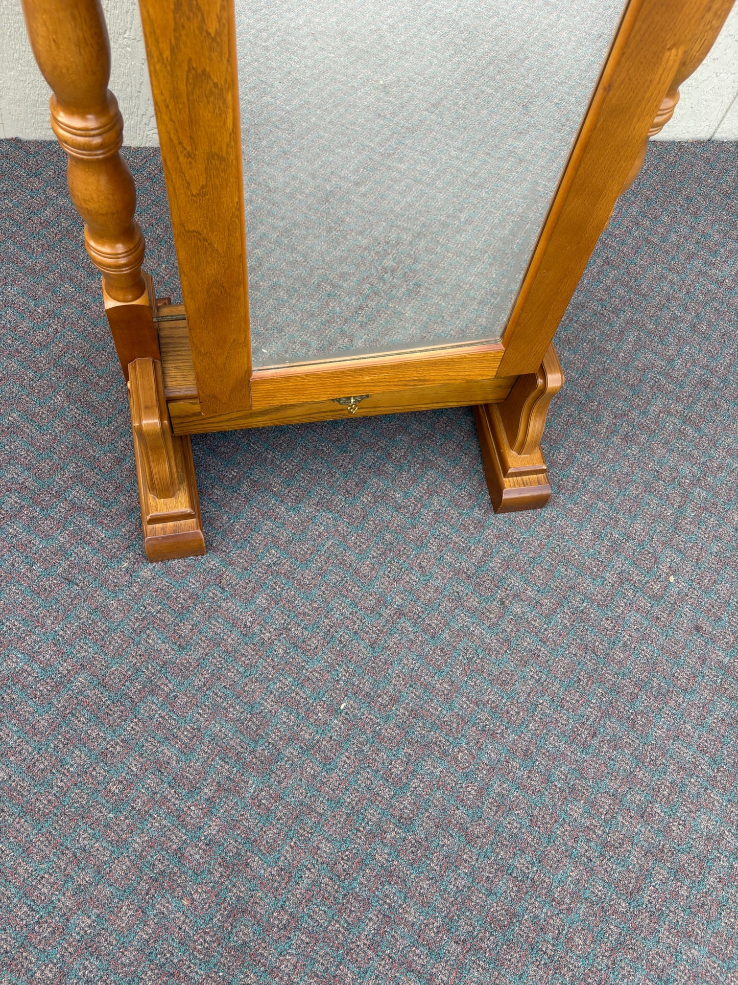 67715 Oak Cheval Mirror with Jewelry Storage, Traditional Style