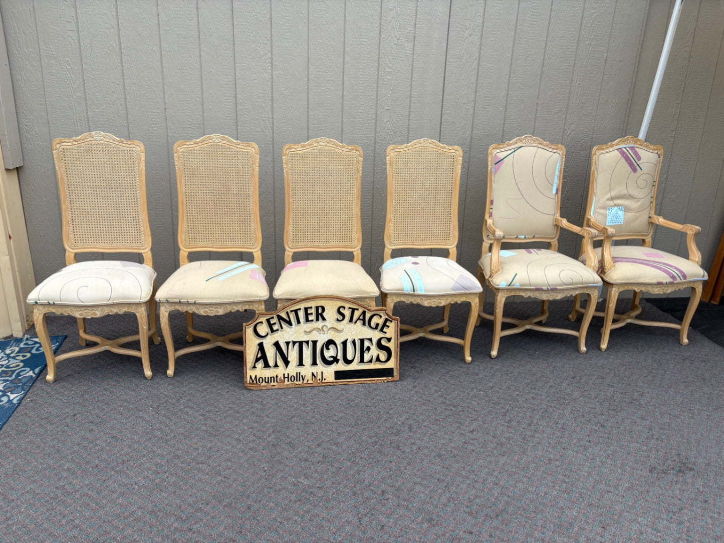 Set of 6 French Provincial Dining Chairs with Cane Backs