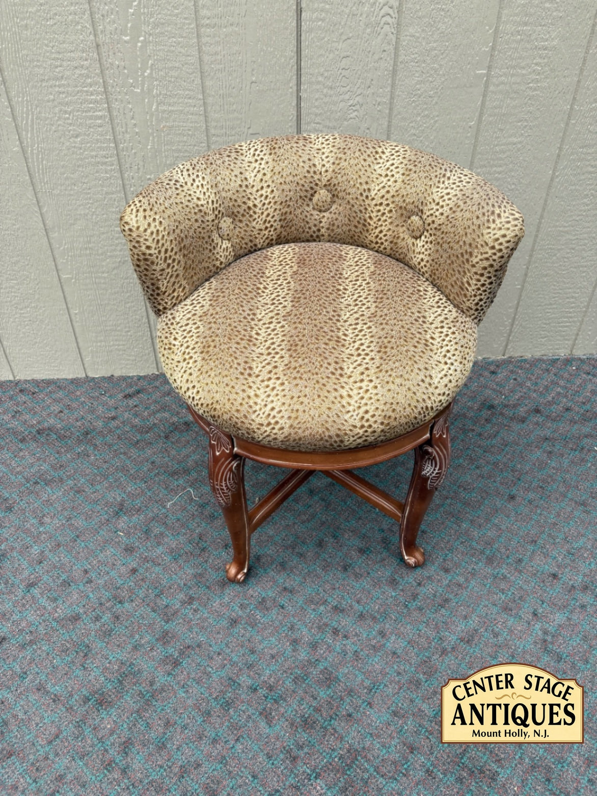 Vintage Swivel Vanity Chair with Leopard Print Upholstery