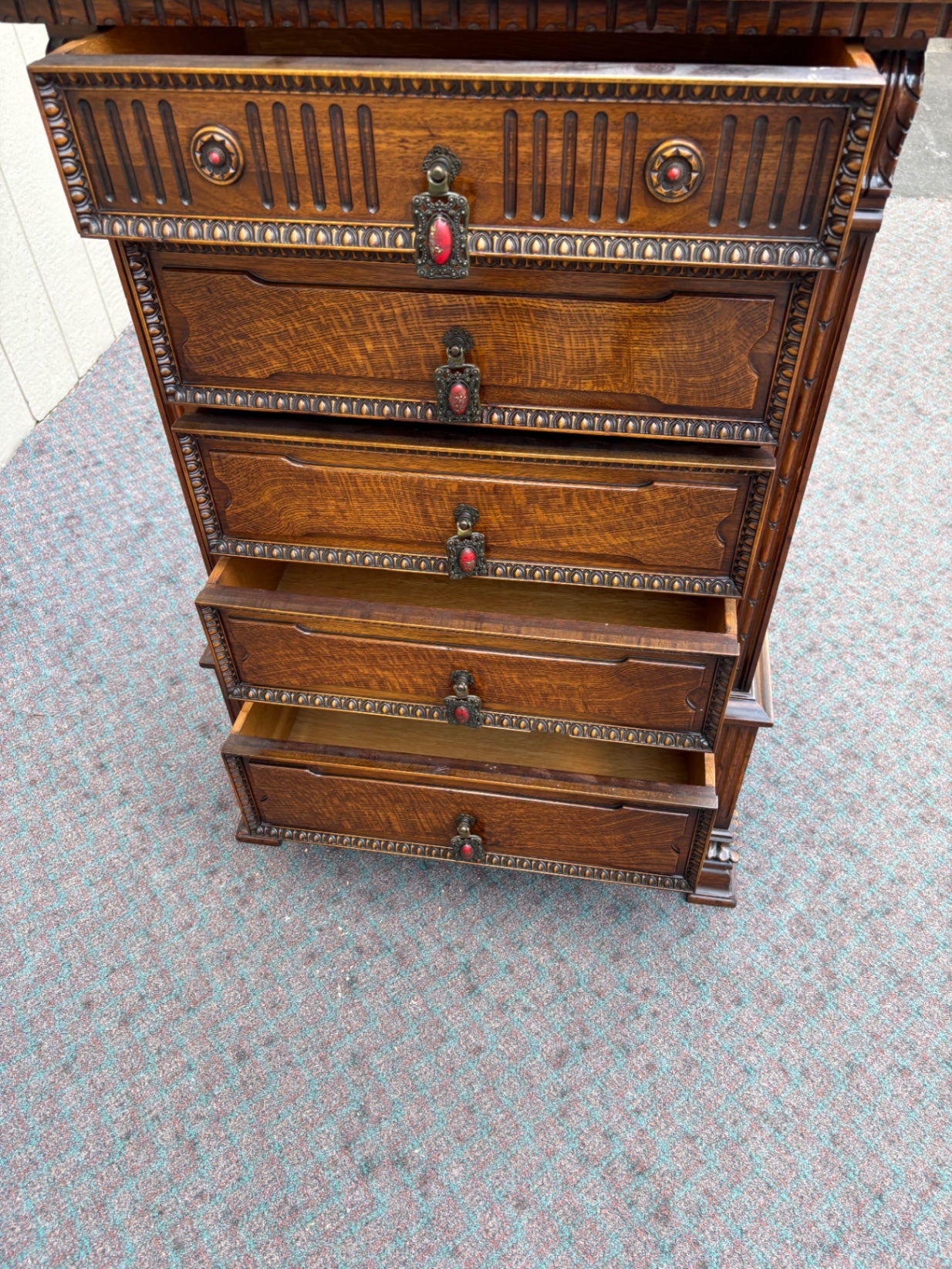 67997 Ornate Walnut  Chest of Drawers by Flints Horner bros. Fine Furniture