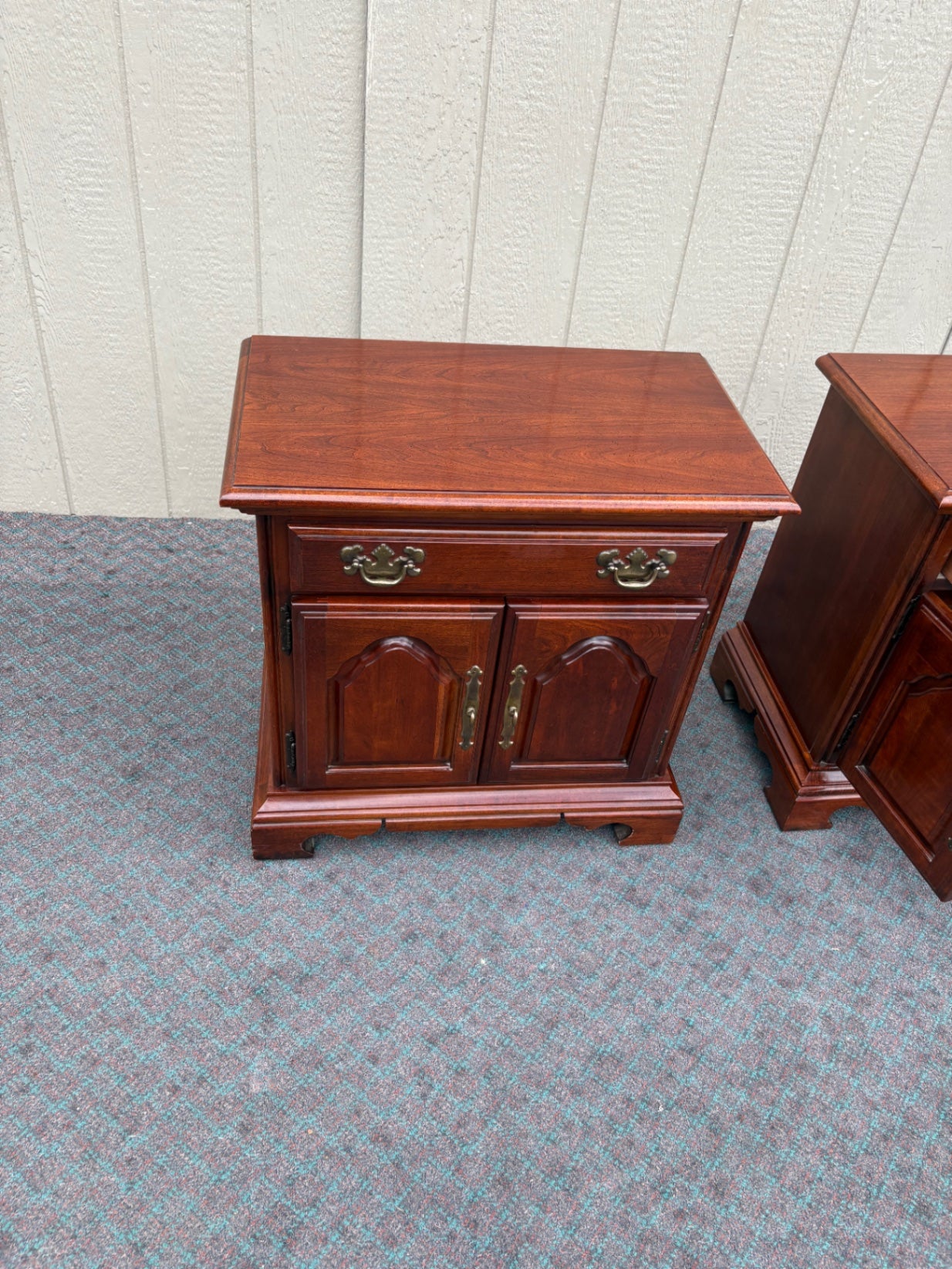 Pair of American Drew Cherry Nightstands with Brass Hardware