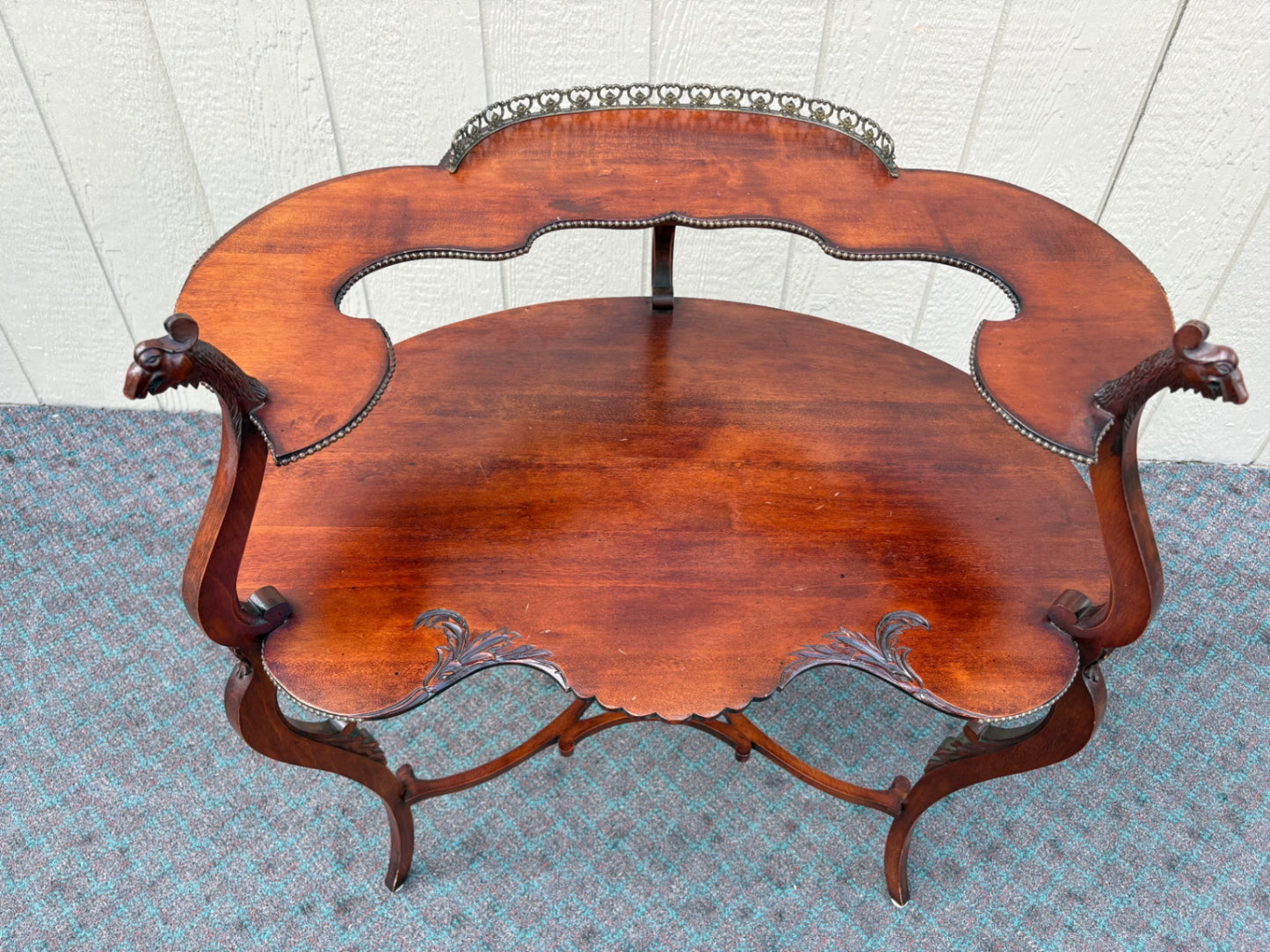 Mahogany Two-Tier Figural Table with Ornate Carvings