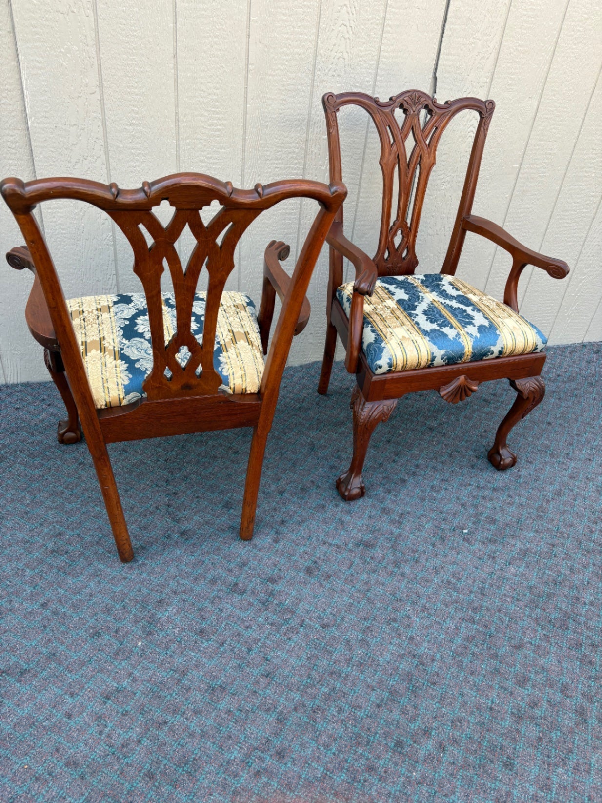 67965  Pair of Chippendale Style Mahogany Armchairs with Carved Details