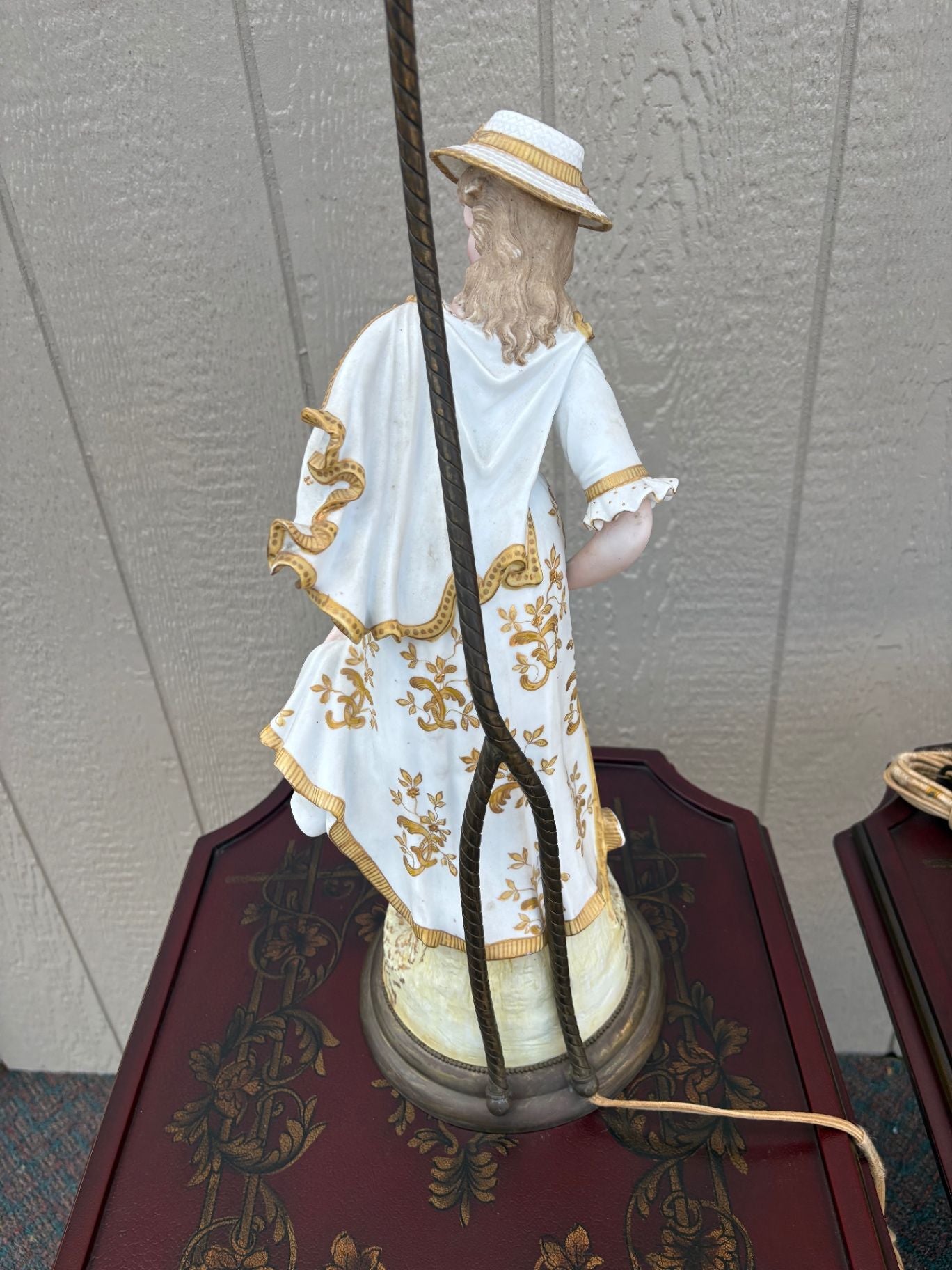 67579 Pair of Vintage Porcelain Figural Table Lamps with Gilded Accents