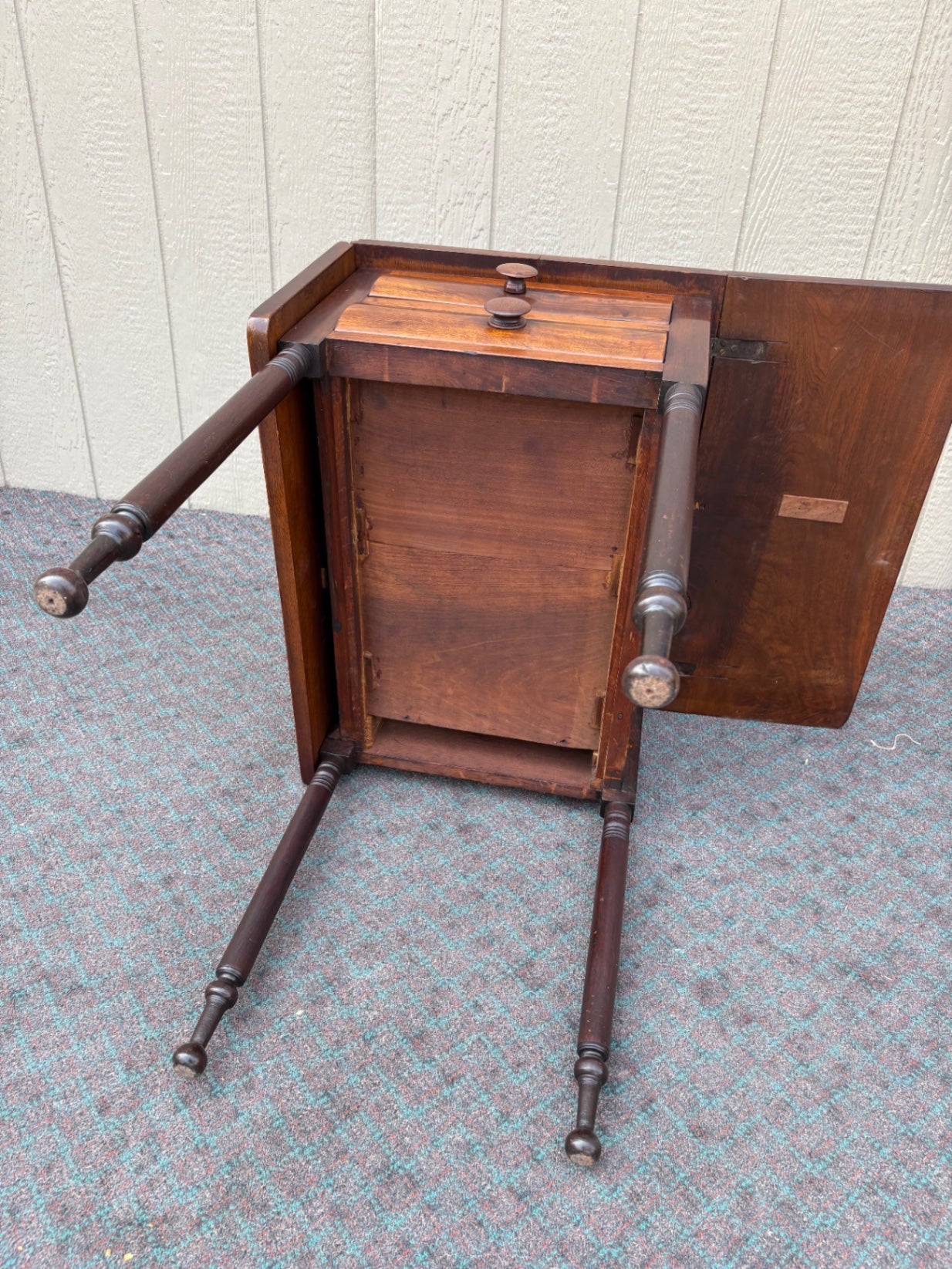 68085  Antique Drop Leaf Side Table with Drawers, Solid Wood