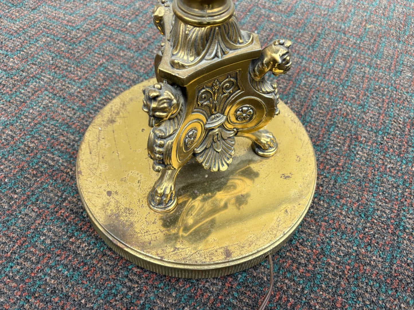 Vintage Brass Torchiere Floor Lamp with Frosted Glass Shade