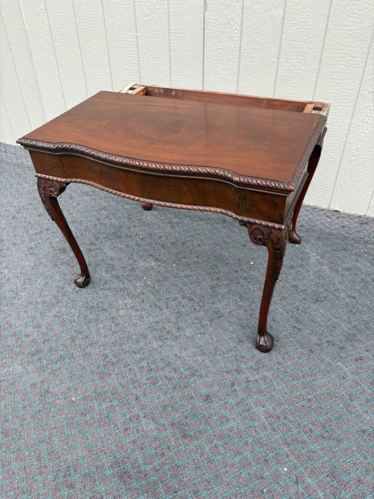68094 Antique Mahogany Flip Top Game Table with Carved Details
