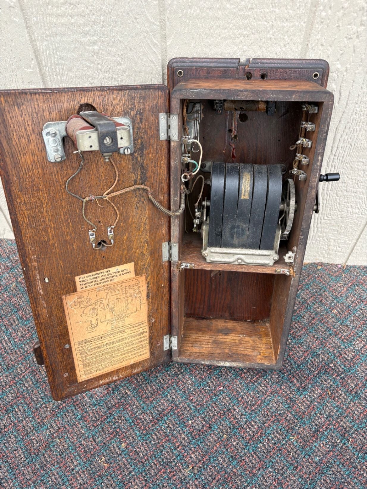 67690 Antique Western Electric Oak Wall Phone with Crank, Early 1900s