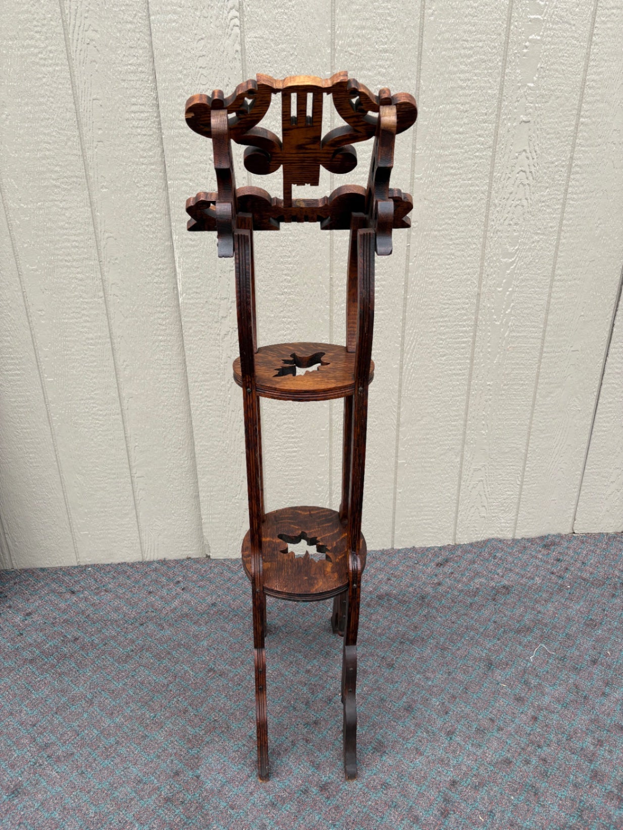 67926 Victorian Oak Music Stand with Intricate Cutout Designs