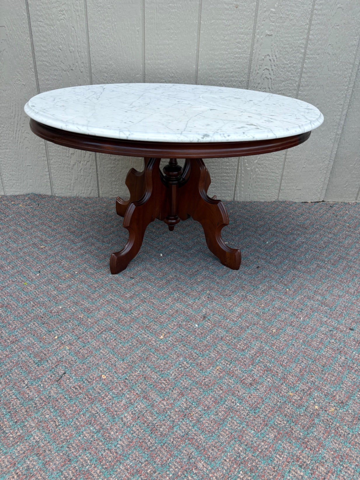 67775 Victorian Oval Marble Top Coffee Table with Mahogany Base
