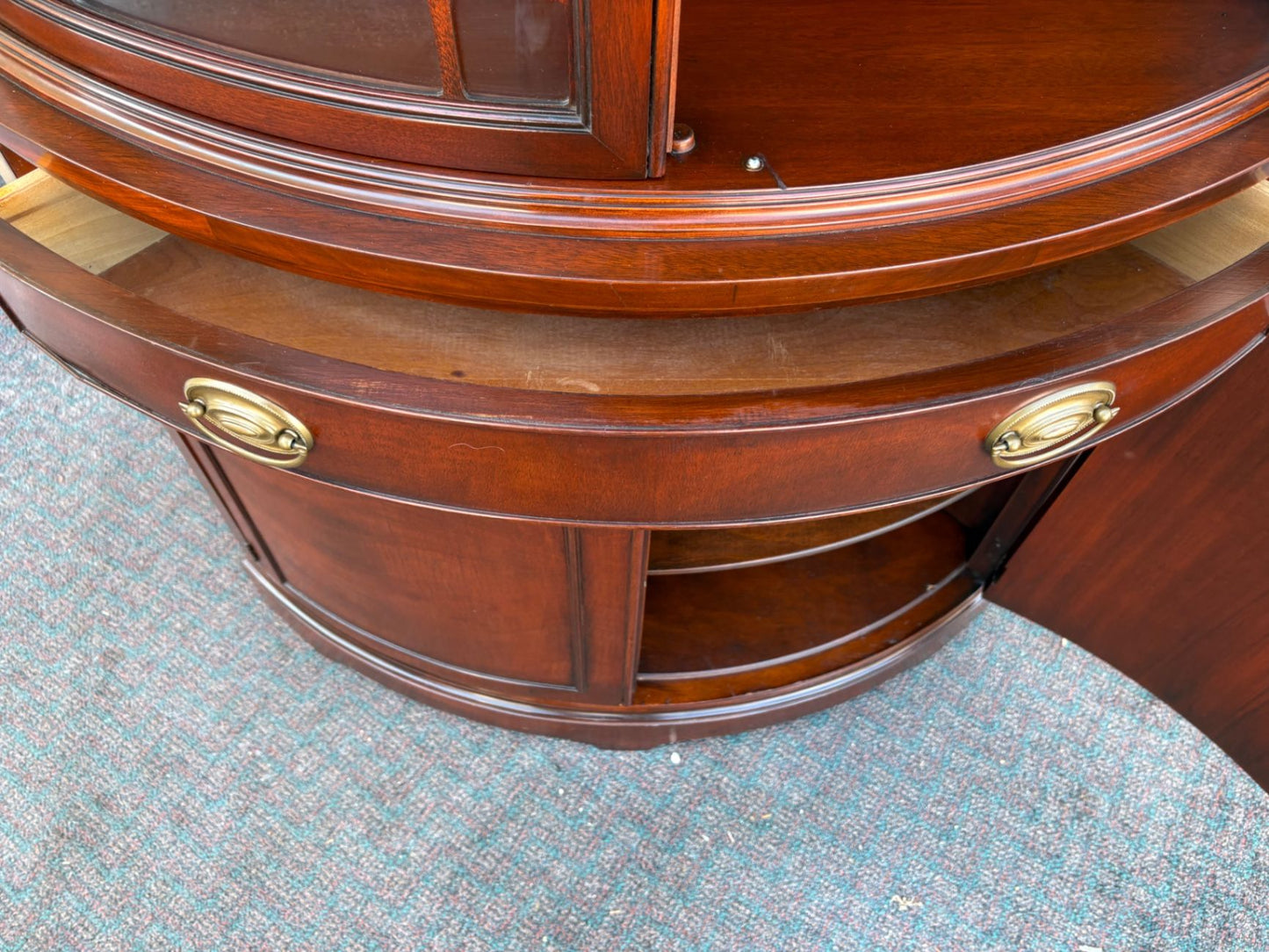 67479  Mahogany Corner Cabinet with Glass Doors and Brass Hardware